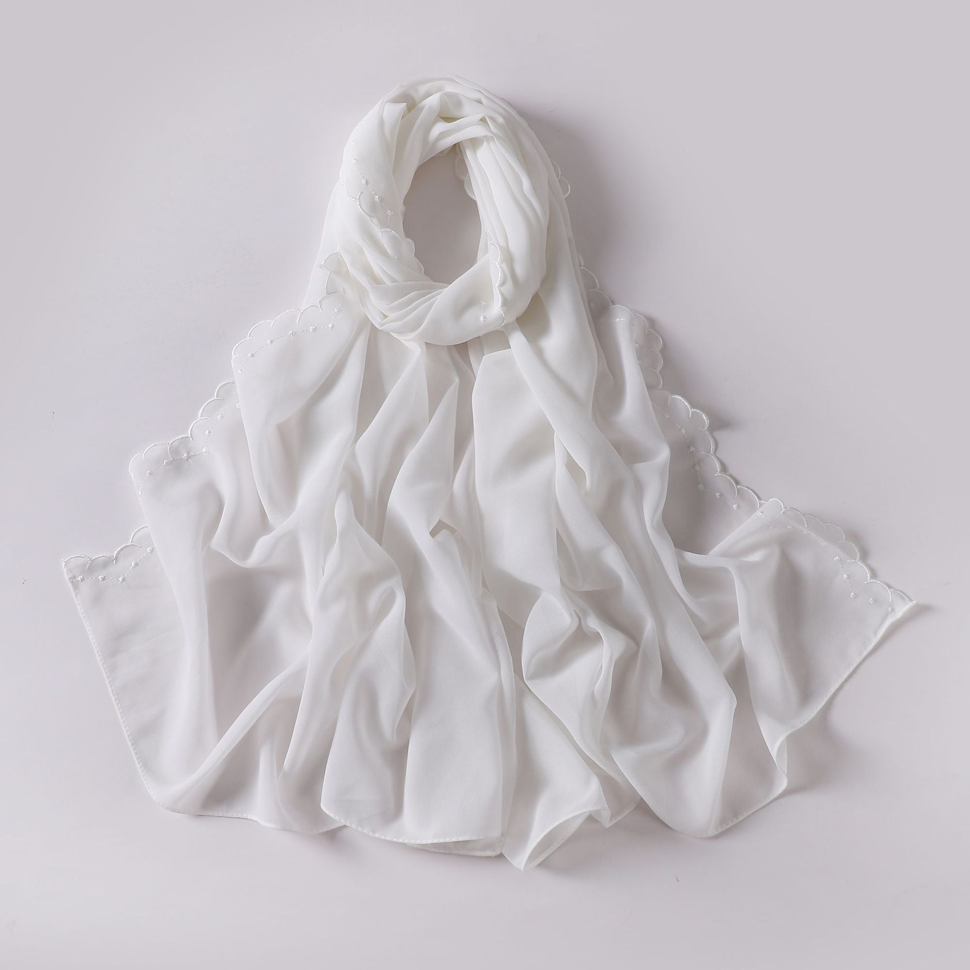 New Pearl Chiffon Embroidered Scarf Malaysia Hijab Hui Embroidered Scarf North Africa Middle East Headscarf