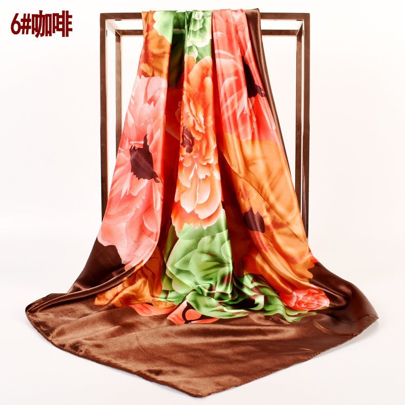 Fashion Spring and Autumn New Simple Small Fresh Peony Satin 90 * 90 Women, Silk Scarf Scarf Shawl
