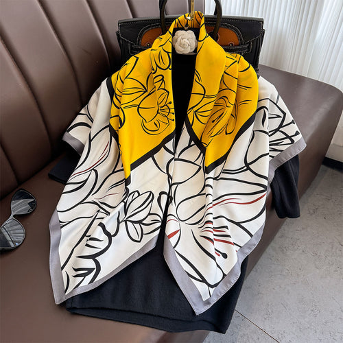 Age-reducing printed scarf, scarf, large square scarf, outer shawl, sunscreen, fashion scarf, professional multi-functional neck protection