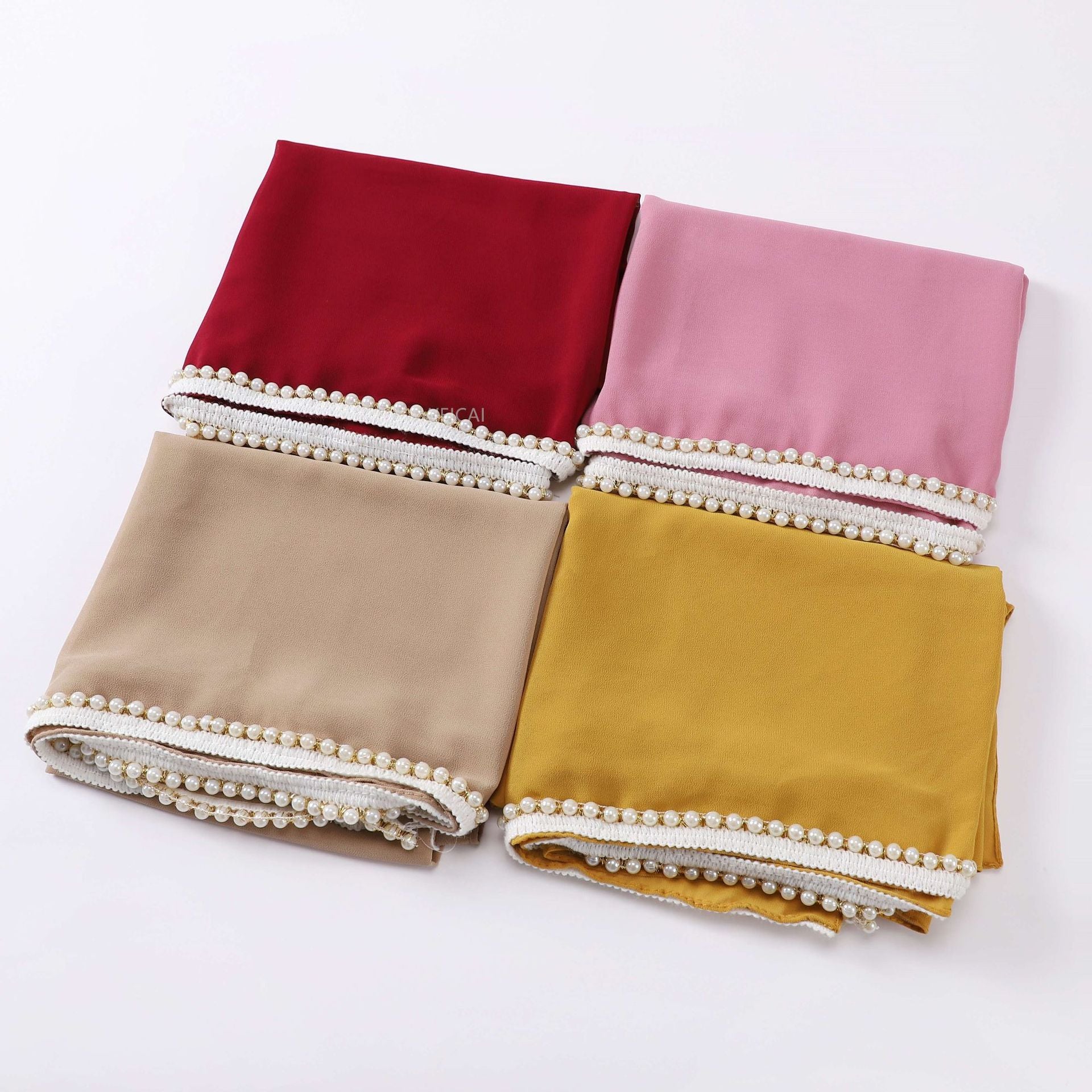 New solid color pearl chiffon pearl chain  scarf head scarf bubble scarf Middle East Malay headscarf