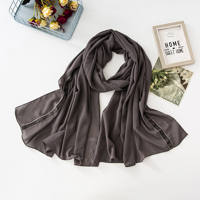New solid color chiffon  velvet webbing long scarf thin Middle East headscarf Malaysia Indonesia hijab