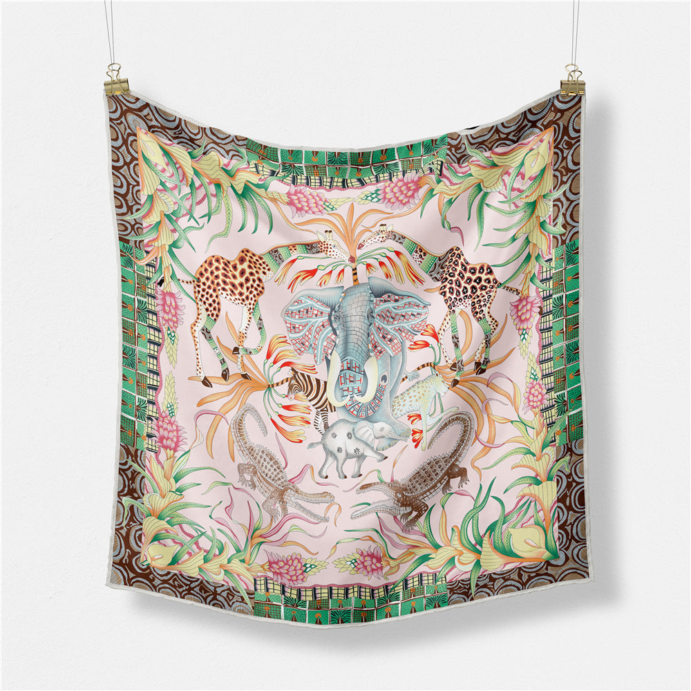 Fashion Thai elephant pattern, printed scarf, artificial silk twill silk 53cm small square scarf, women's scarf