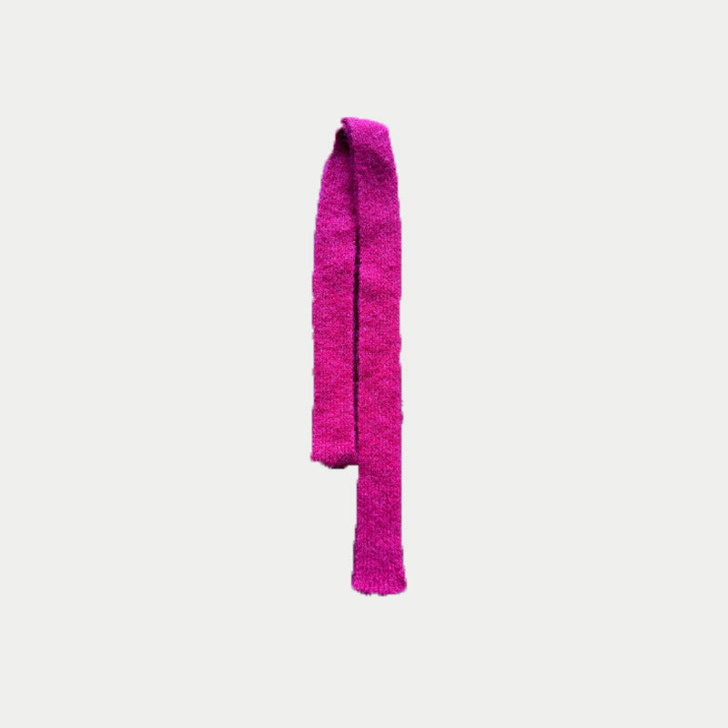 Wear a solid-color wool-blended thin and narrow long scarf for women's autumn and winter concave shape Spice Girl knitted small scarf