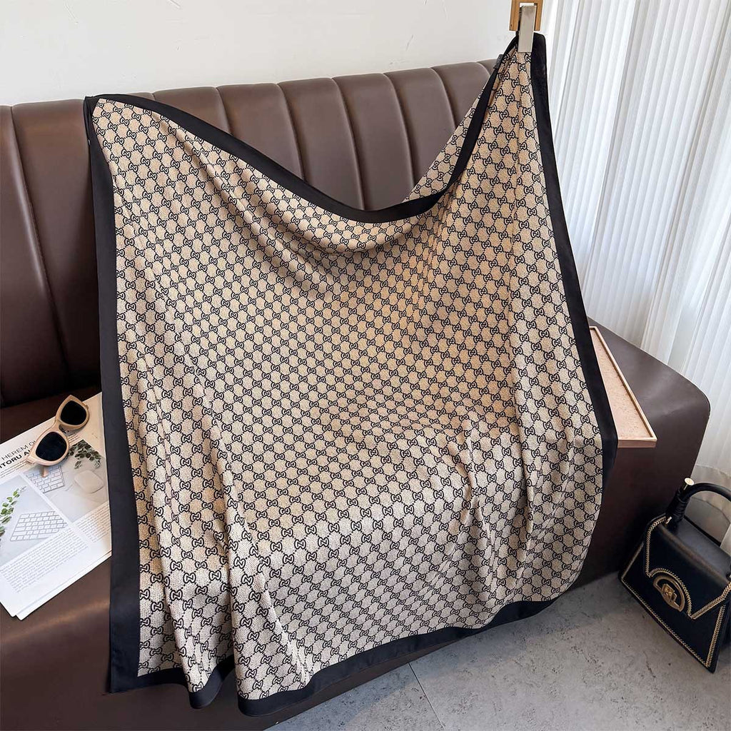 Plaid scarf twill silk large square scarf travel sunscreen shawl decorative headscarf 90cm letter silk scarf new