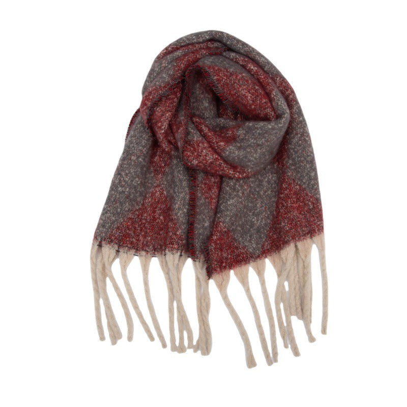 2025 new European, American autumn and winter circle yarn jacquard rhombus fringed scarf