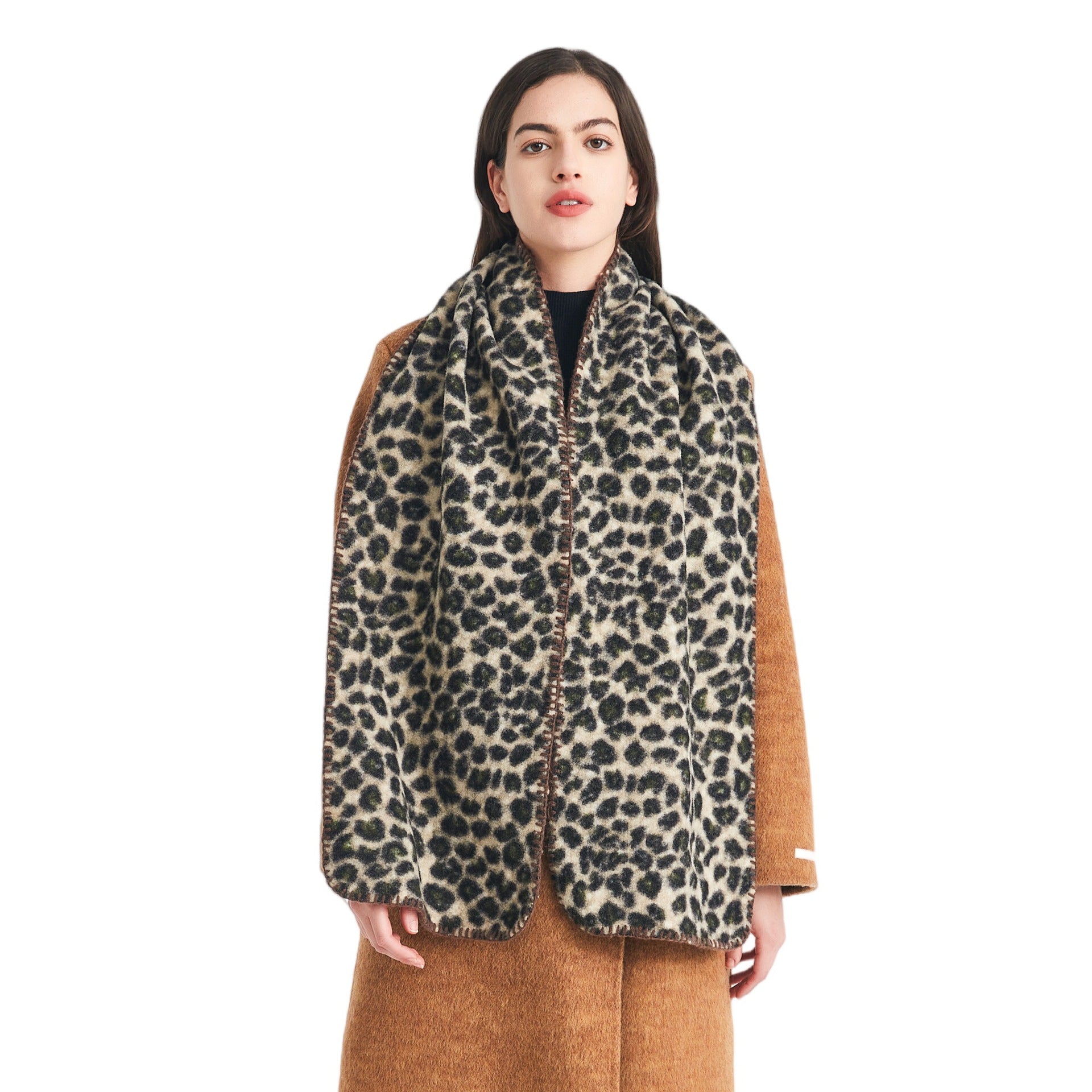 High-end scarf European, American autumn and winter new circle yarn leopard print scarf