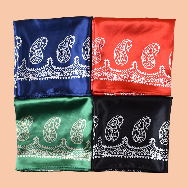 2025 new 90cm-color simple cashew flower printing square scarf with sunscreen, bag head silk scarf decoration, scarf