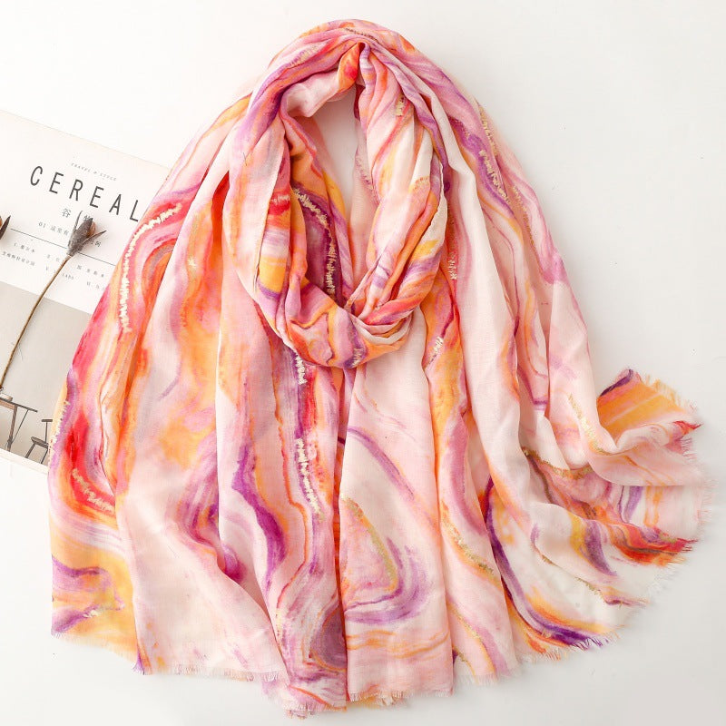 Spring and summer cotton and linen feel scarf bronzing Hexi corridor corrugated burr silk scarf warm shawl