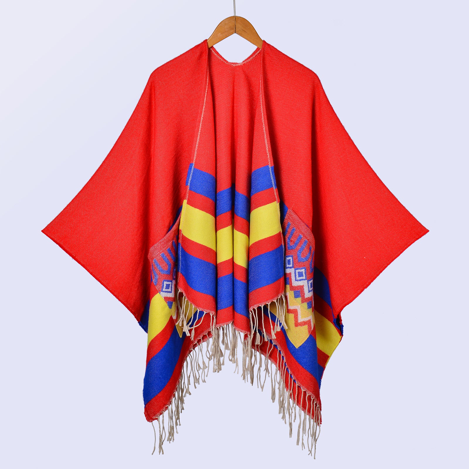 New ethnic style women's pockets thickened shawl travel photo camping warm split cloak cape