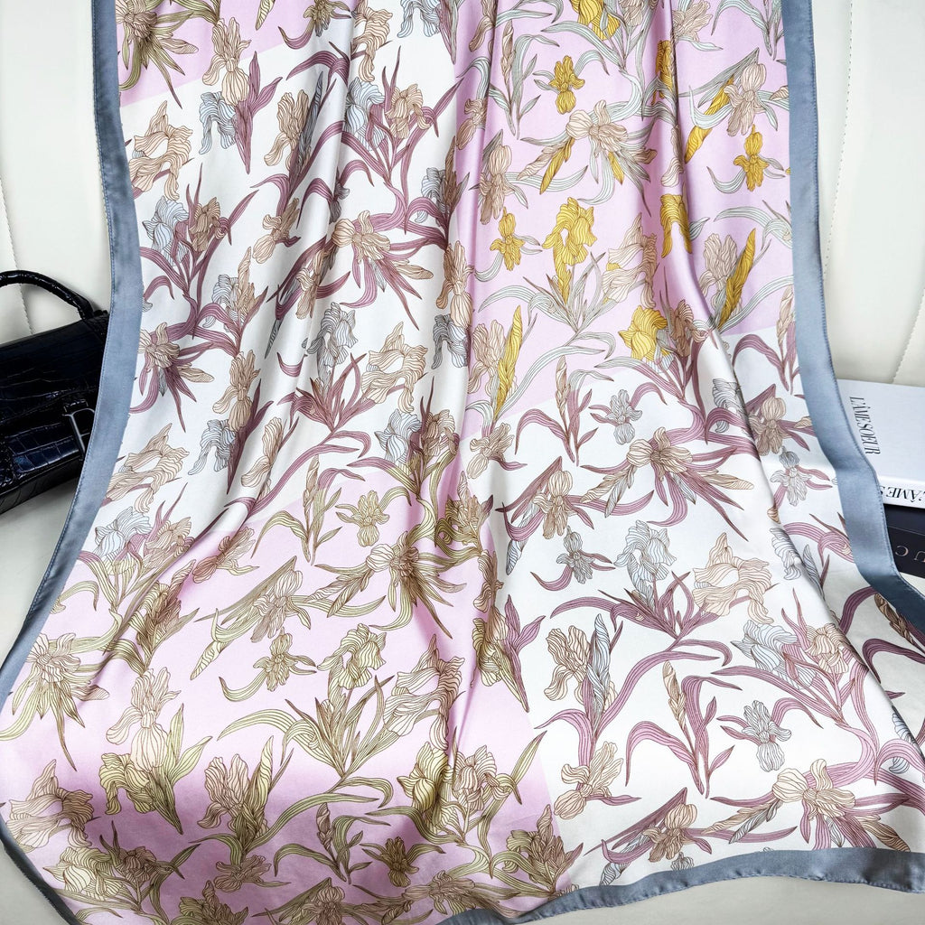 Simple and intellectual versatile brocade long silk scarf, fashionable women's decorative outer shawl travel and vacation scarf