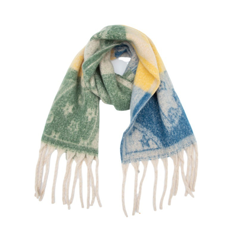 2025 new European and American autumn and winter circle yarn jacquard five-leaf flower fringed scarf