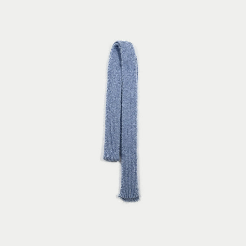 Wear a solid-color wool-blended thin and narrow long scarf for women's autumn and winter concave shape Spice Girl knitted small scarf