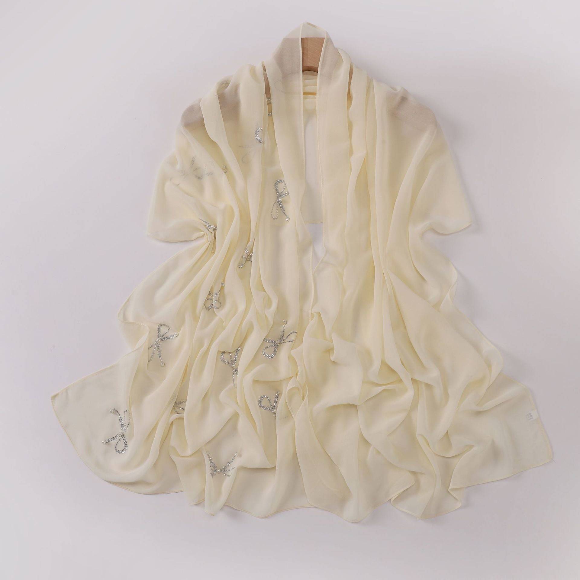 New pearl chiffon bow hot diamond beads long towel yarn towel small fresh headscarf women