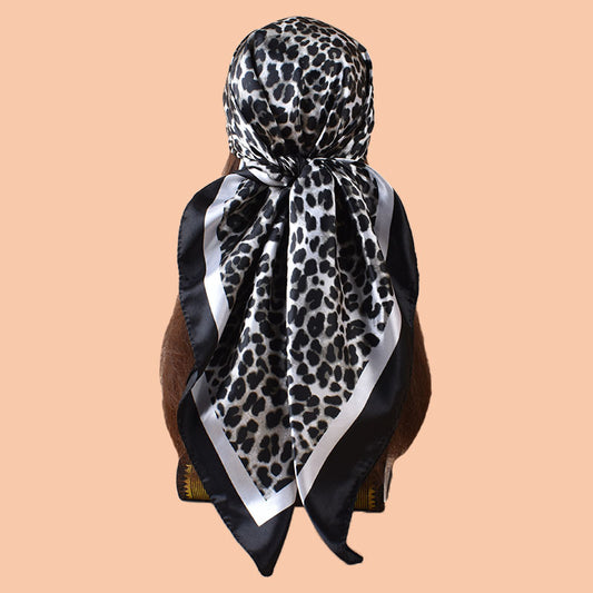 2025 new 90cm-satin classic leopard print versatile printed square scarf with sunscreen, bag head silk scarf decoration, scarf