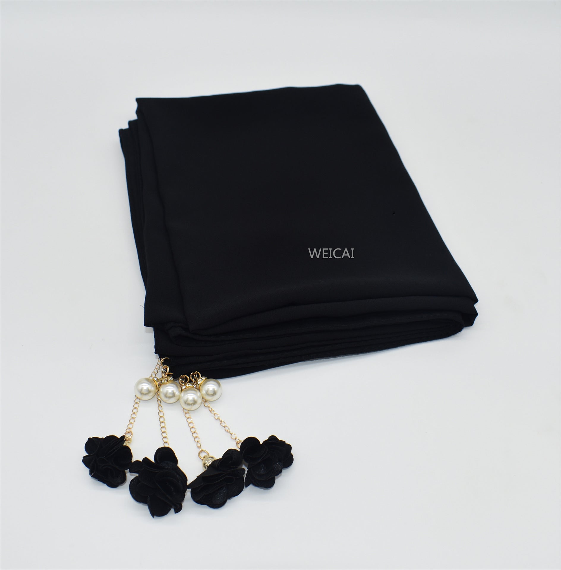 New monochrome pearl chiffon bubble bag headscarf exquisite pearl flower scarf women's scarf hijab