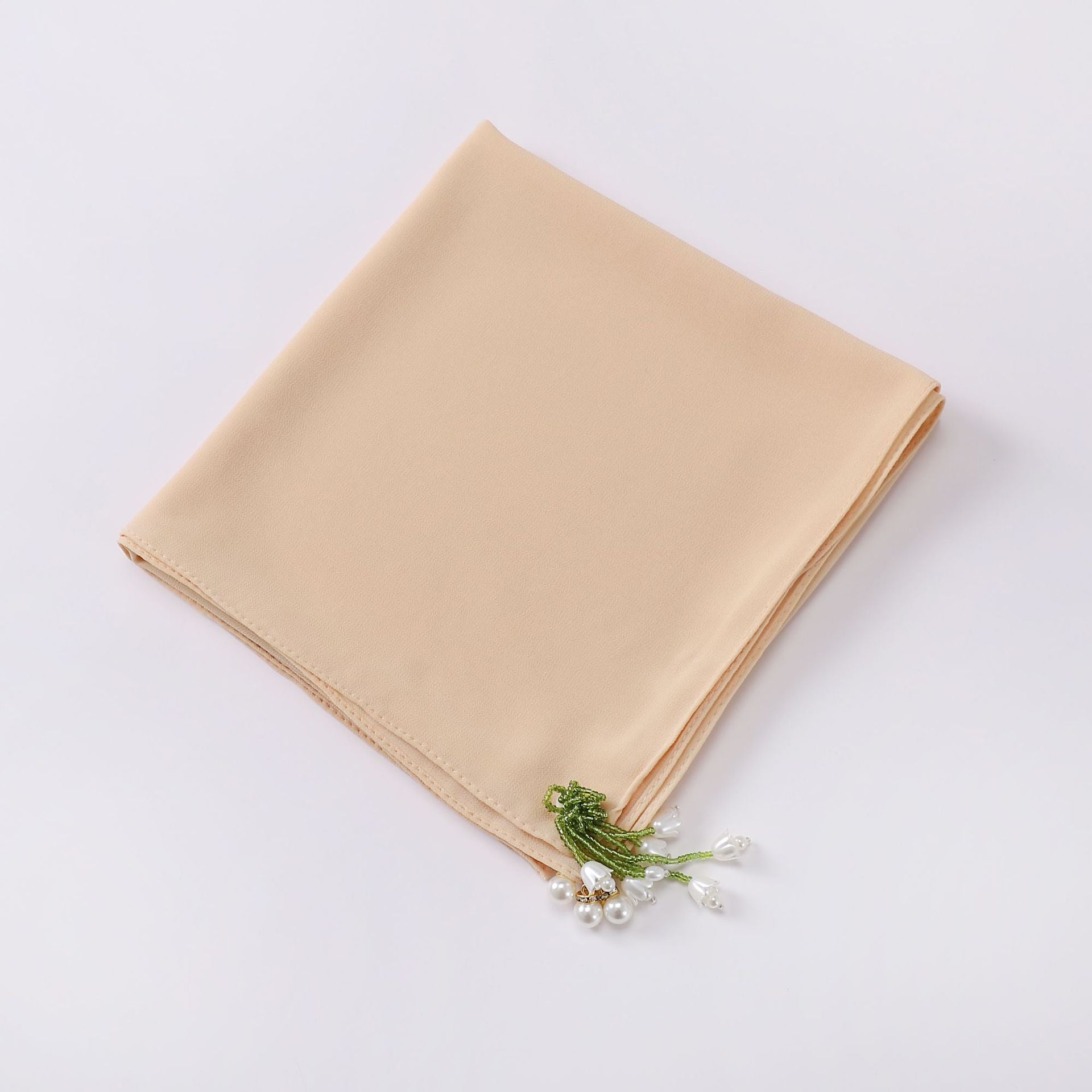 Tulip Rhinestone Pearl Chiffon Square Scarf 90 * 90cm Malaysia Headscarf