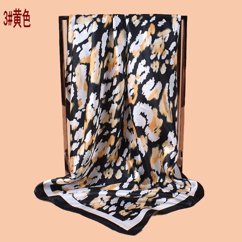 2025 new 90-satin geometric leopard print versatile printed square scarf with sunscreen, bag head silk scarf decoration, scarf