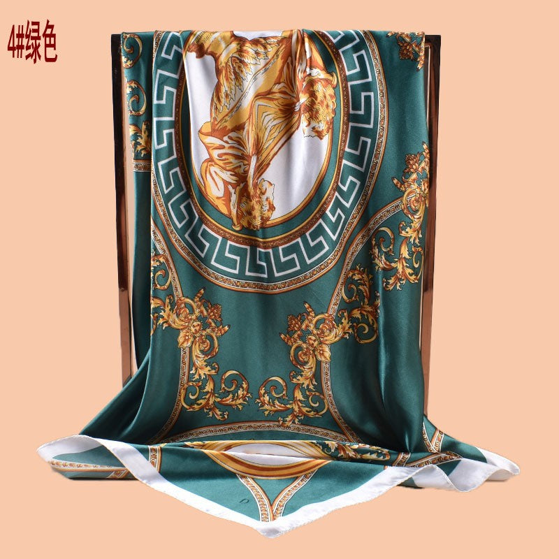 New 90 satin retro lion trophy printed square scarf with sunscreen bag head silk scarf decorative scarf