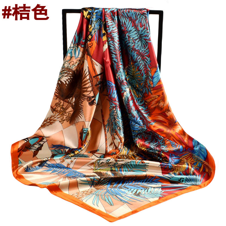 Spring new fashion plant flower 90 satin large square scarf women's silk scarf