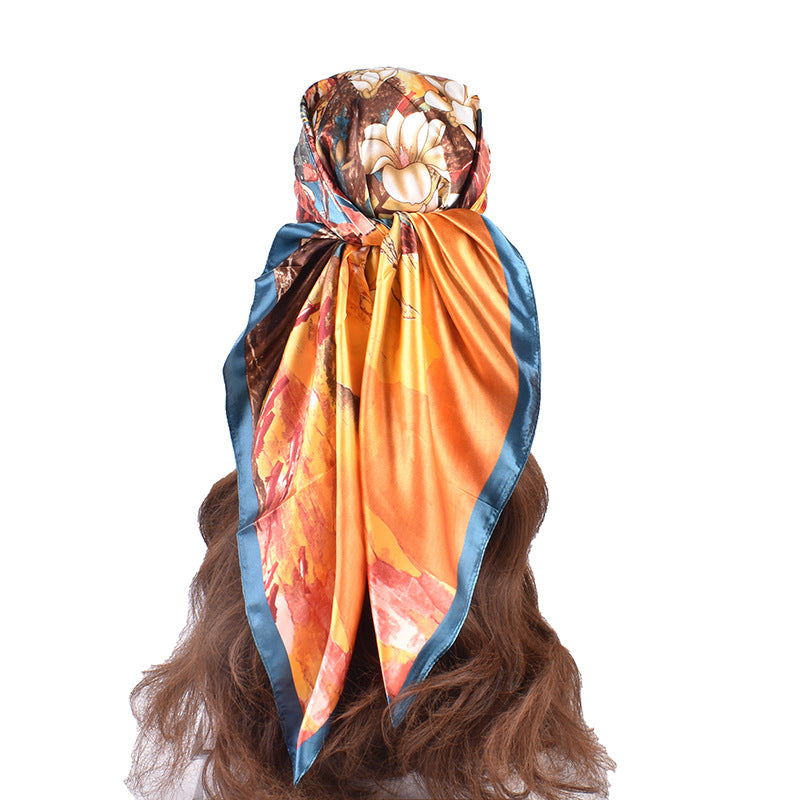 New fashionable versatile natural landscape pattern printing high-quality 90 * 90 color square towel