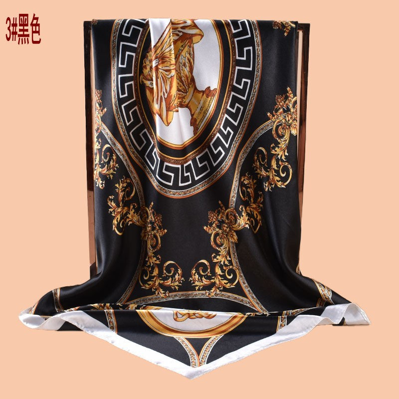 New 90 satin retro lion trophy printed square scarf with sunscreen bag head silk scarf decorative scarf