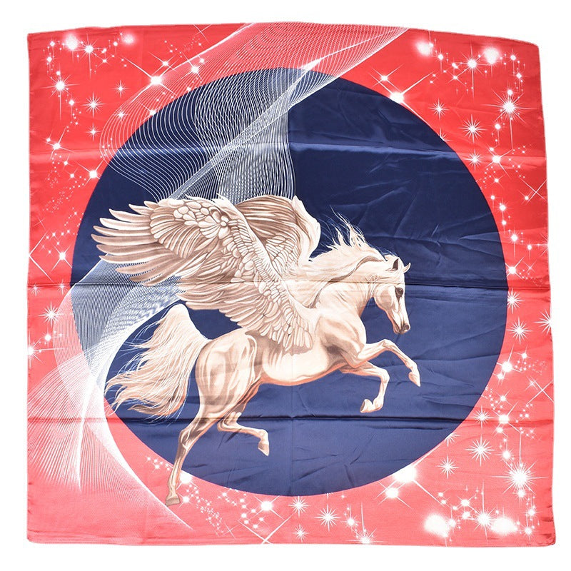New fashionable versatile flying horse pattern printing high-quality 90 * 90 satin square towel