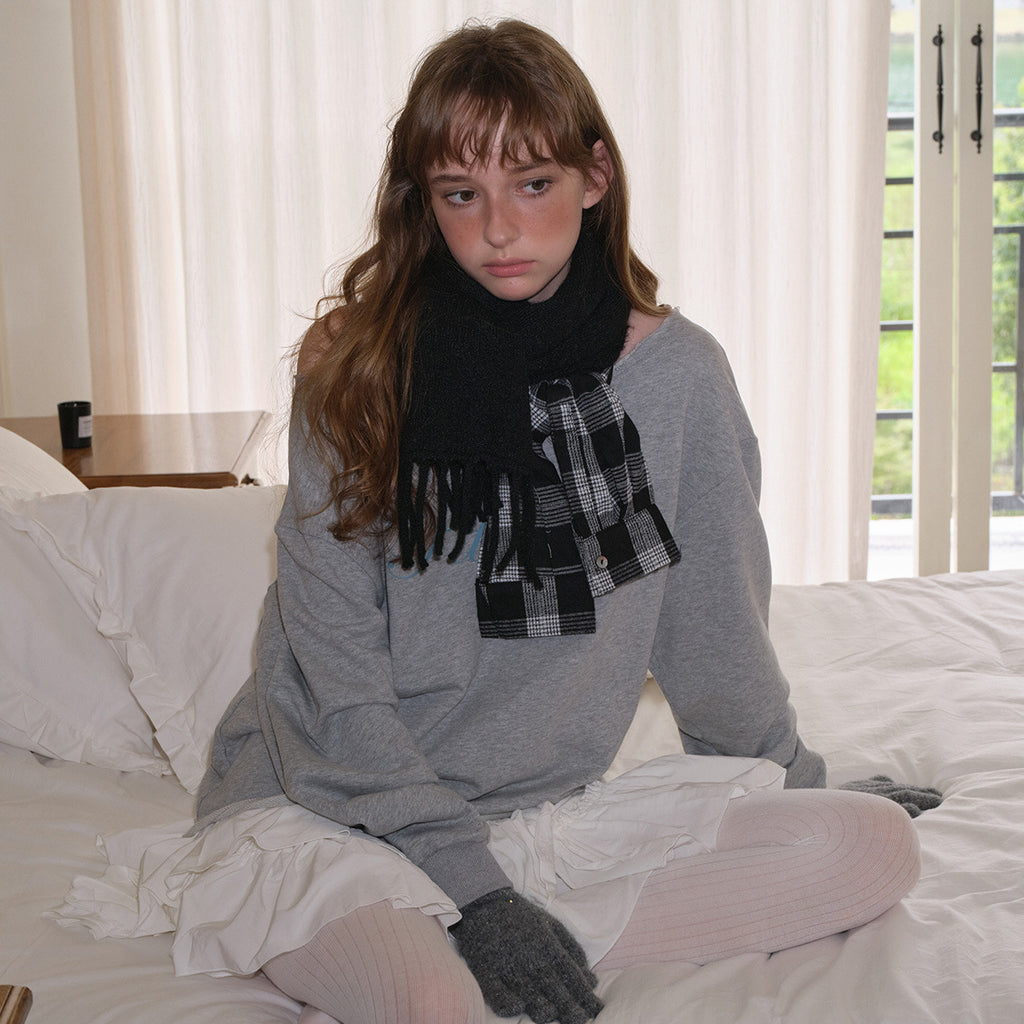 Plaid shirt sleeves splicing deconstruction fun wool blend fringed scarf women's winter wool scarf