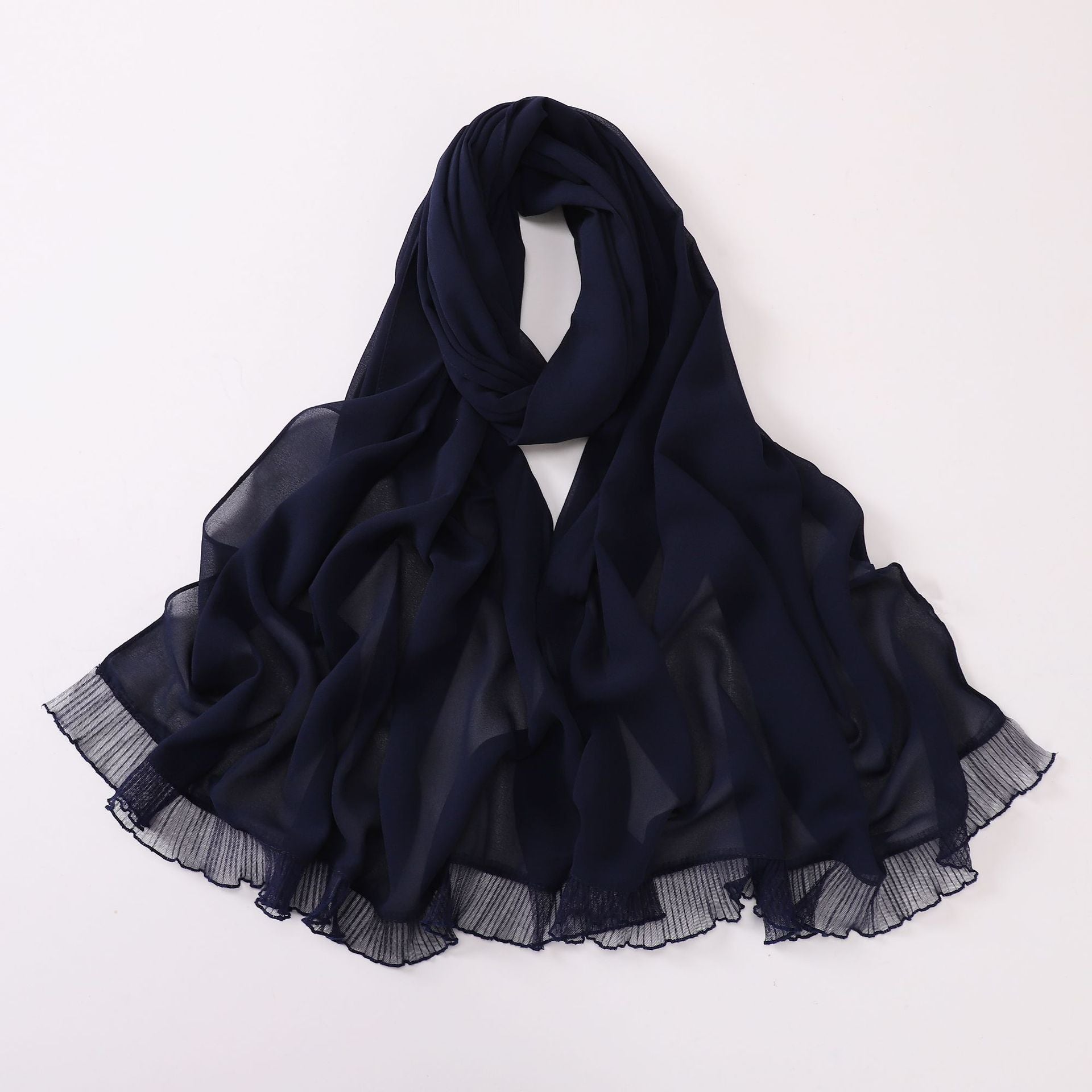 wrinkled lace pearl chiffon headscarf shawls comfortable solid color hijab