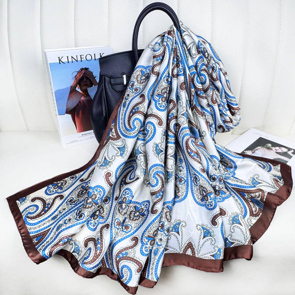 Simple and fashionable versatile auspicious cloud cashew pattern, long silk scarf, ethnic women's sunscreen shawl