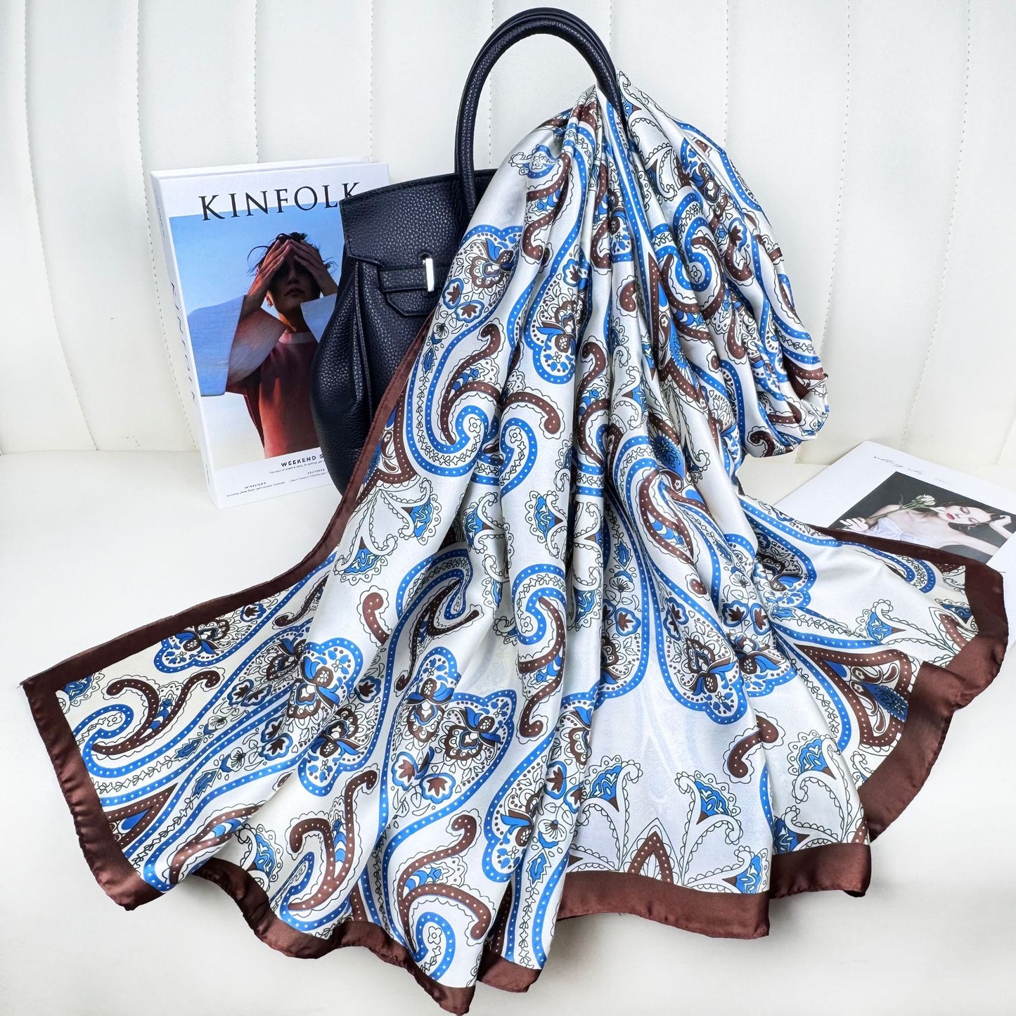 Simple and fashionable versatile auspicious cloud cashew pattern, long silk scarf, ethnic women's sunscreen shawl