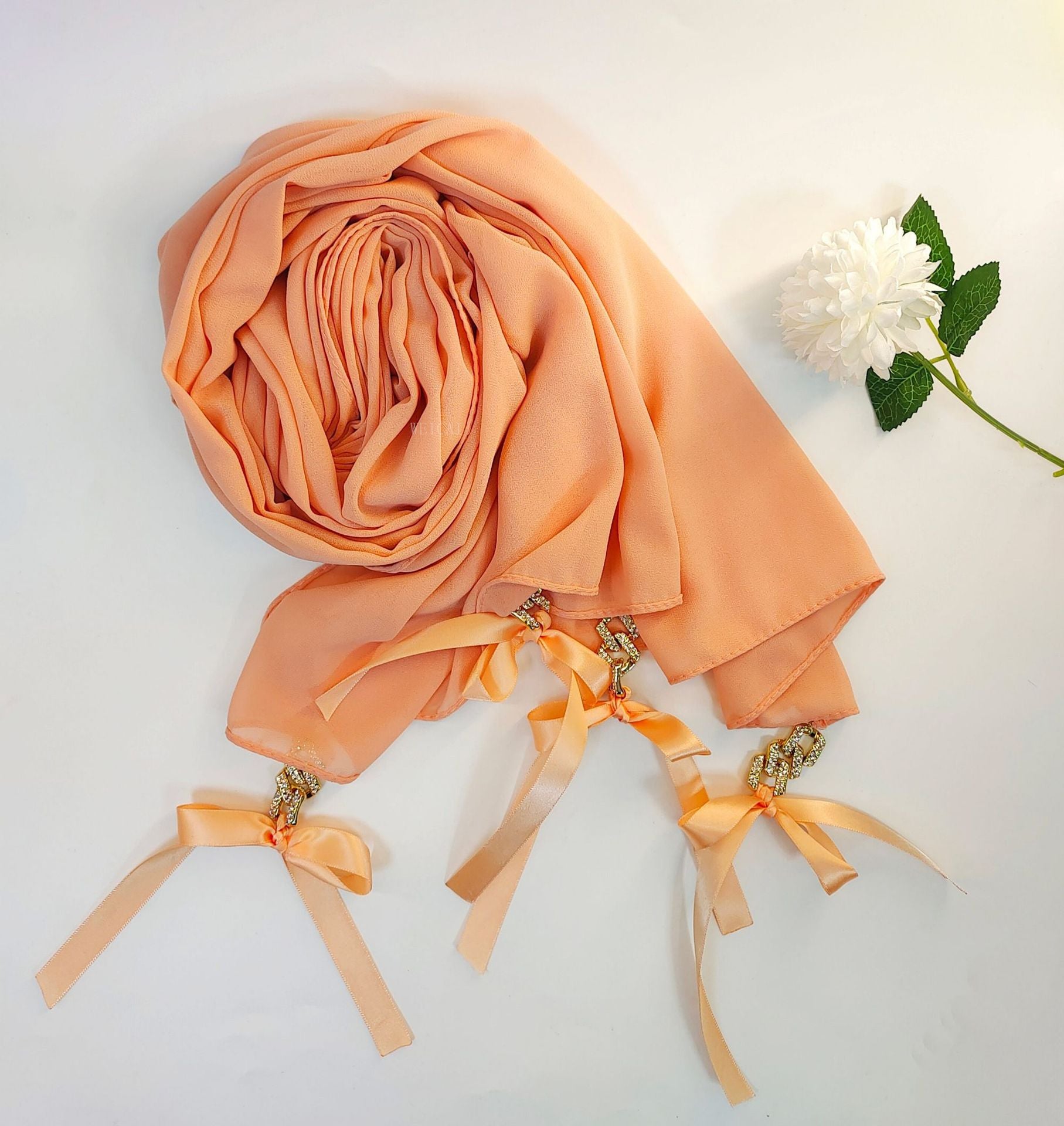 New ins fashion monochrome pearl chiffon diamond jewelry bow tassel  bag headscarf hijab