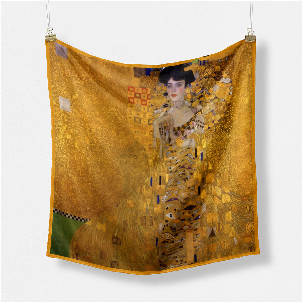 Simple, fashionable and versatile literary and artistic fan 53cm small square scarf, Van Gogh art oil painting, women's scarf silk scarf