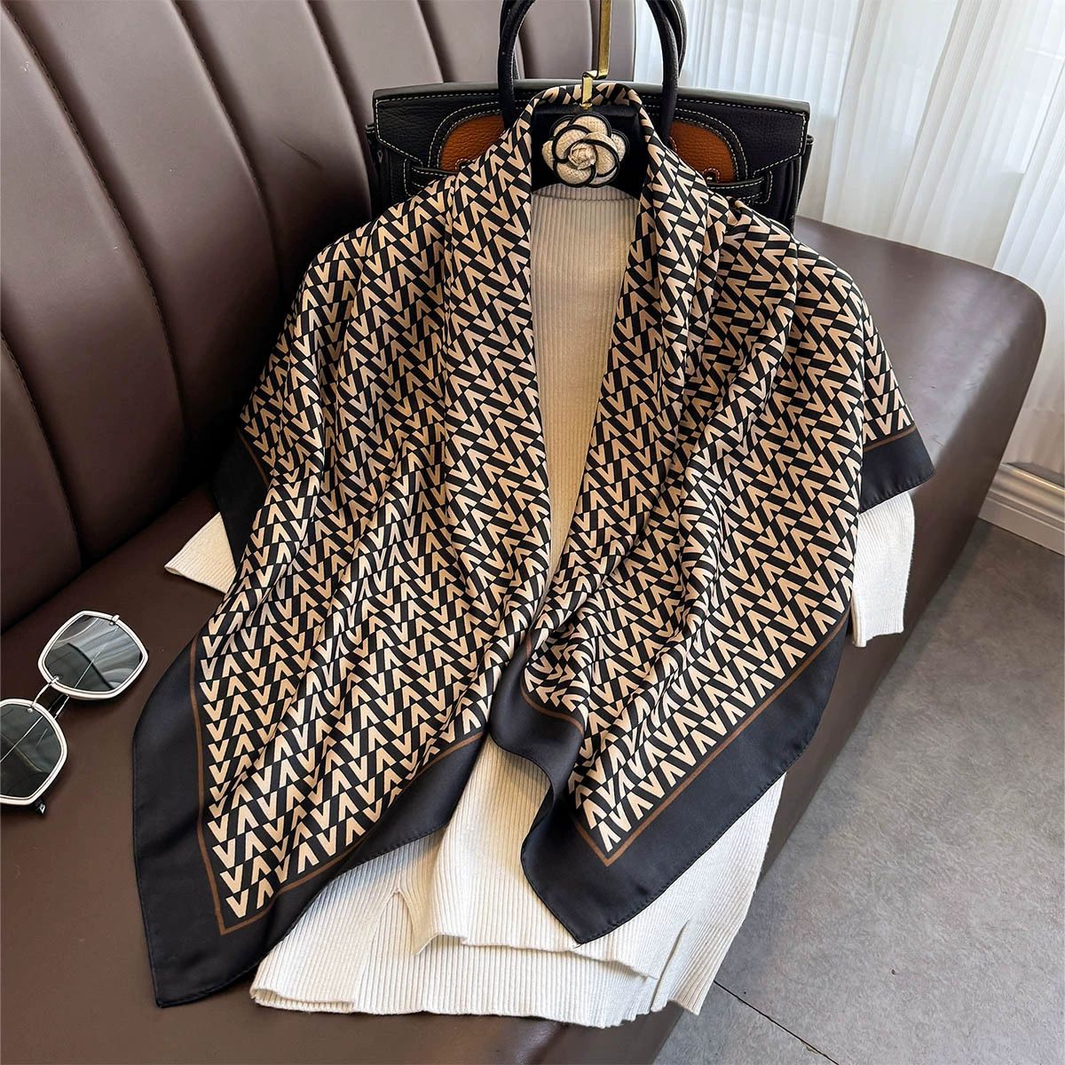 Summer Korean version of simple striped scarf twill square scarf 90cm fashionable versatile sunscreen shawl headscarf women