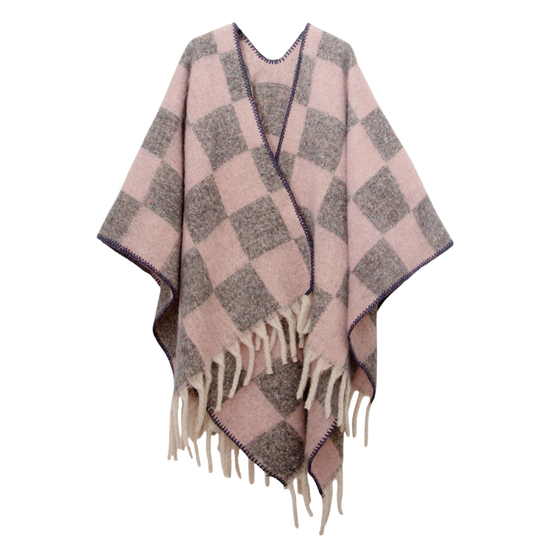 New European, American autumn and winter circle yarn imitation mohair thickened jacquard checkered cross shawl