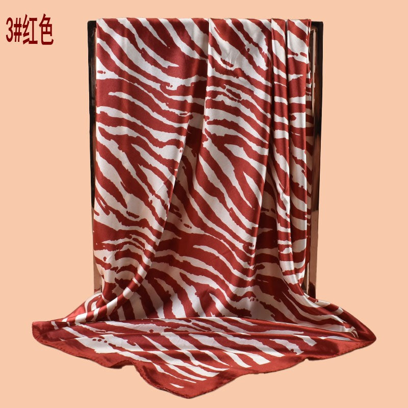 2025 new 90cm-color simple zebra pattern printed square scarf with sunscreen, bag head silk scarf decoration, scarf