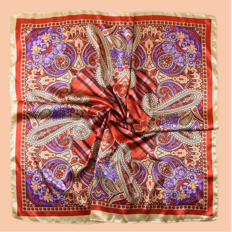 New 90 satin geometric plaid cashew print square scarf with sunscreen bag head silk scarf decorative scarf