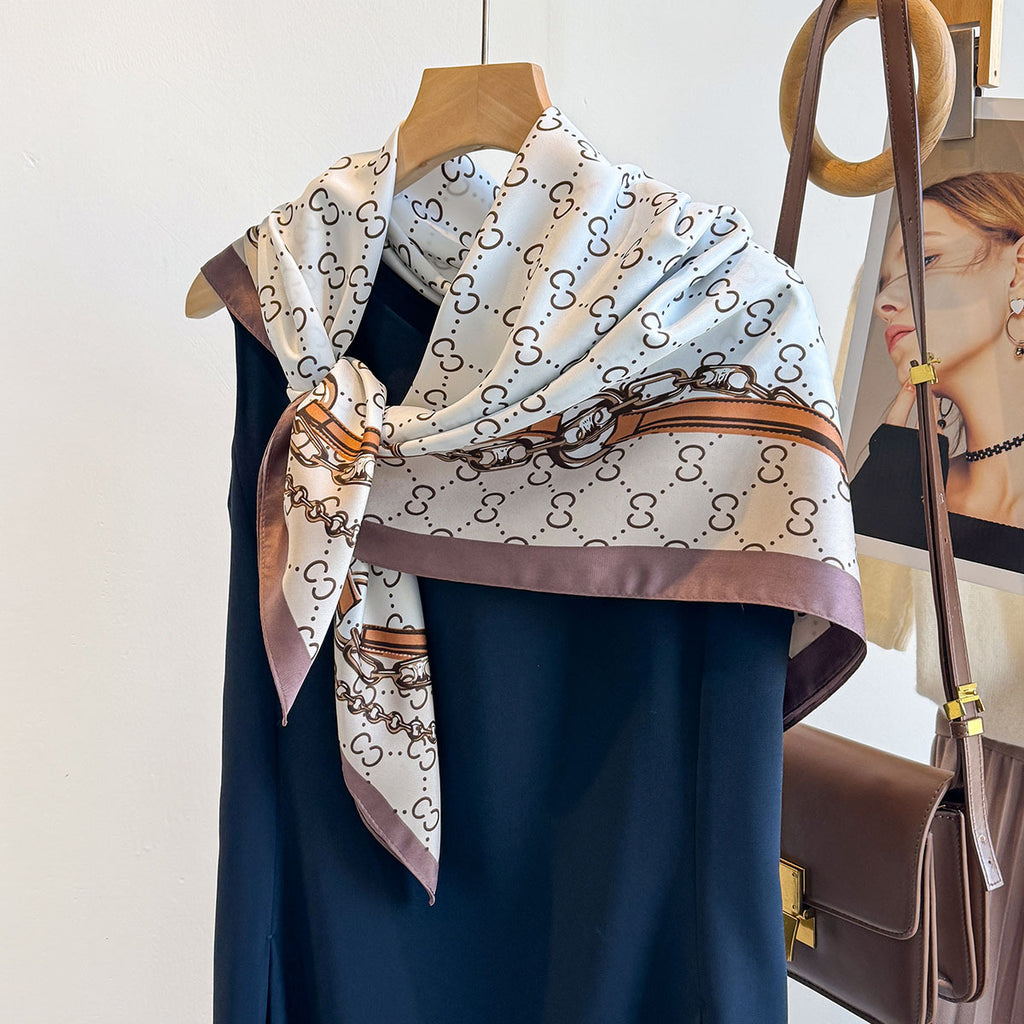 Korean version of the new twill square scarf belt, classic versatile temperament, thin silk scarf, neck protection, versatile foreign style neck