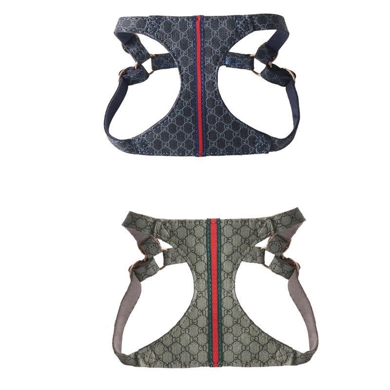 New pet products PU chest strap chest and back traction rope set red and green webbing