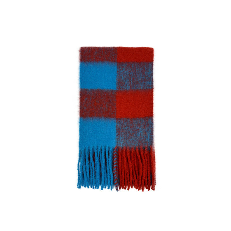 Korean designer model contains 20 wool retro large plaid scarf women's autumn and winter warm soft waxy atmosphere scarf