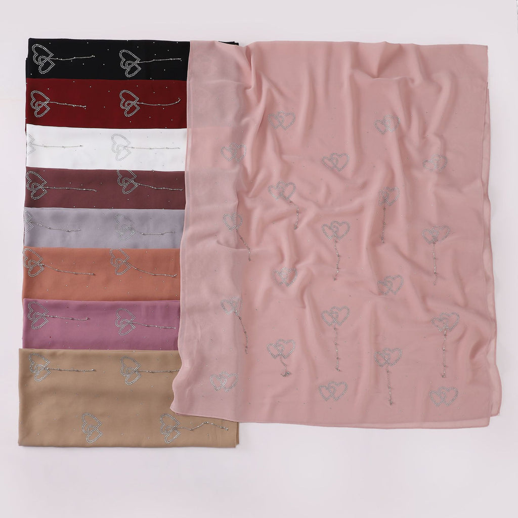 New pearl chiffon double love hot diamond hanging pendant long towel yarn Middle East Malay headscarf