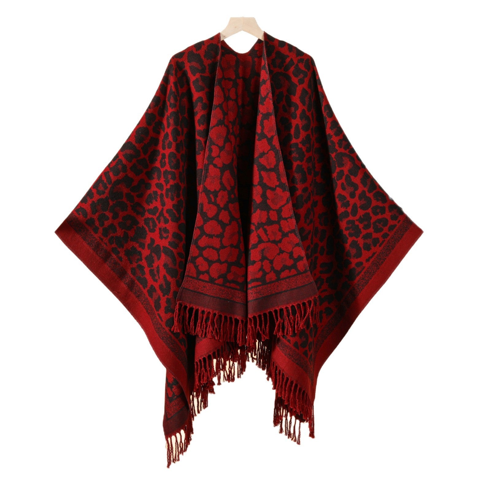 European and American fashion classic leopard print fringed split shawl new women's street popular imitation cashmere cardigan