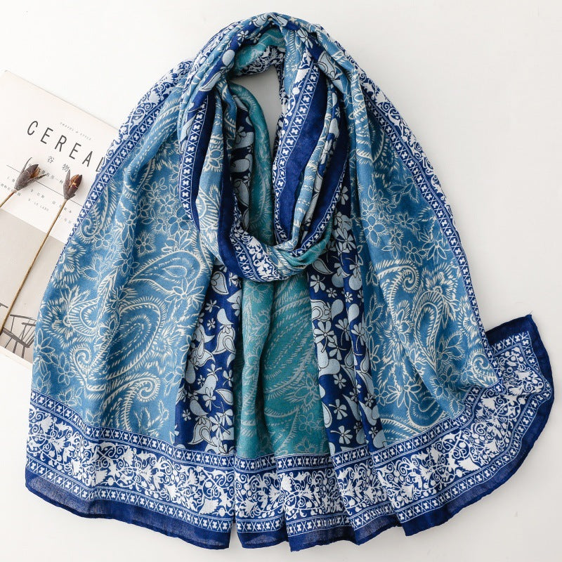 Scarf Fashion Cashew Paisley Printed Silk Scarf Long Travel Holiday Shawl Women