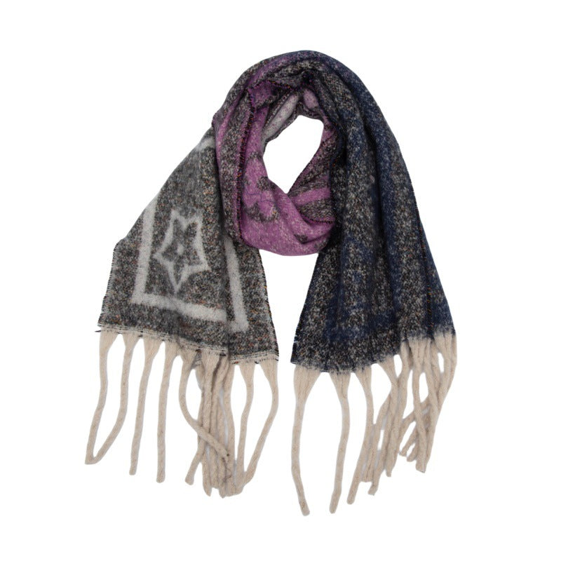 2025 new European, American autumn and winter circle yarn jacquard little star fringed scarf