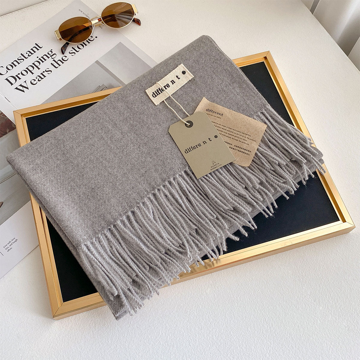 2025 Winter Imitation Cashmere Solid Color Scarf Women's Medium and Long Warm Scarf Shawl