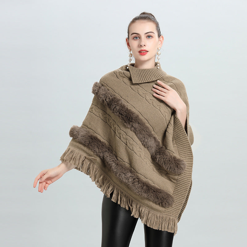 Hot European and Korean autumn and winter new loose jacquard top pullover knitted sweater cape shawl 0938 #