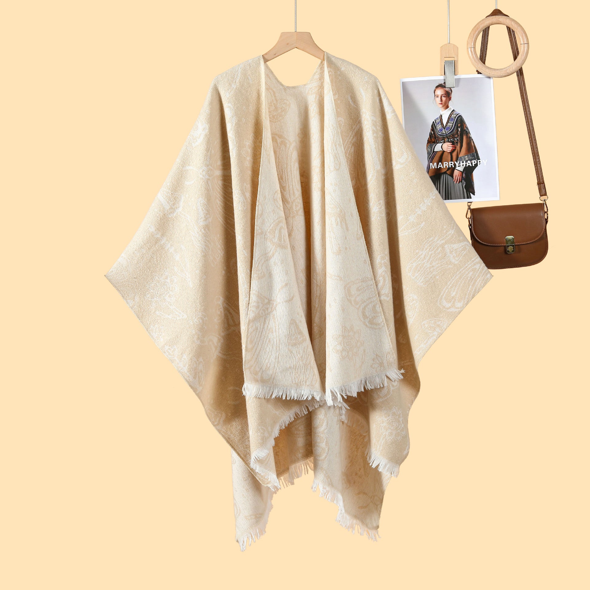 New idyllic ladies double-sided loose beard jacquard warm split fork outer cloak hot cloak