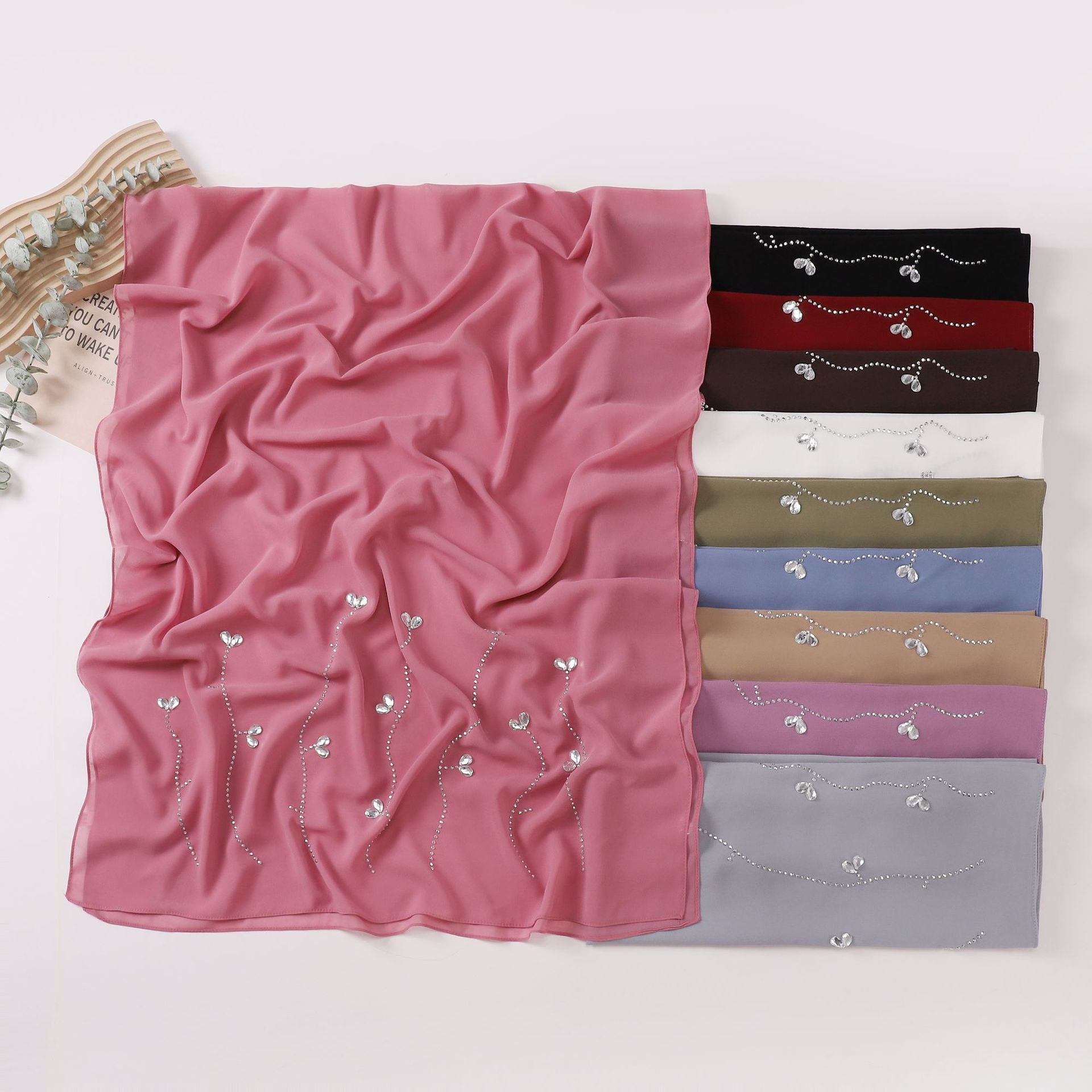 New pearl chiffon long scarf hot diamond rhinestone scarf Middle East and Africa headscarf