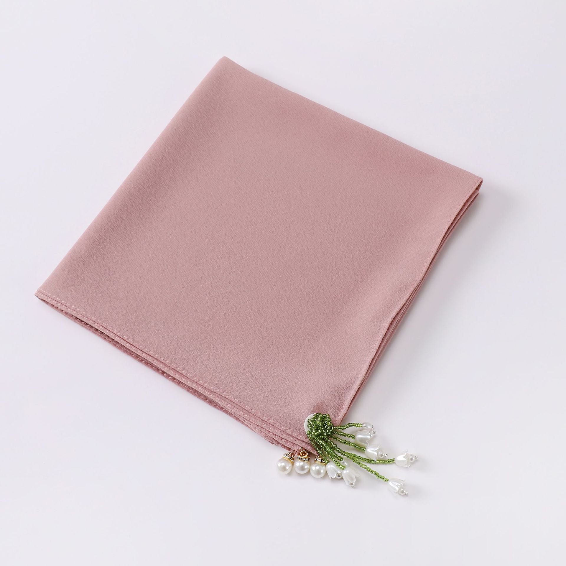 Tulip Rhinestone Pearl Chiffon Square Scarf 90 * 90cm Malaysia Headscarf