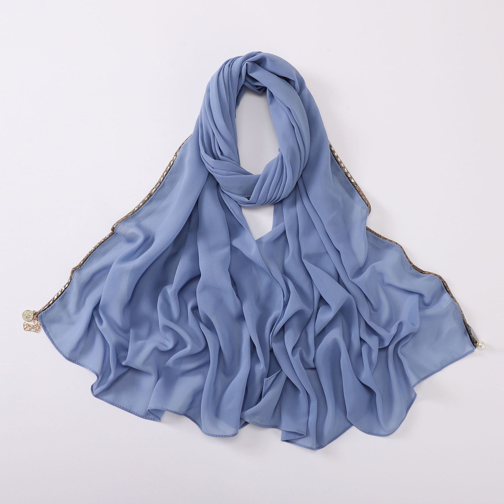 New Pearl Chiffon Gold Metal Chain Scarf  Middle East Africa Malaysia Headscarf