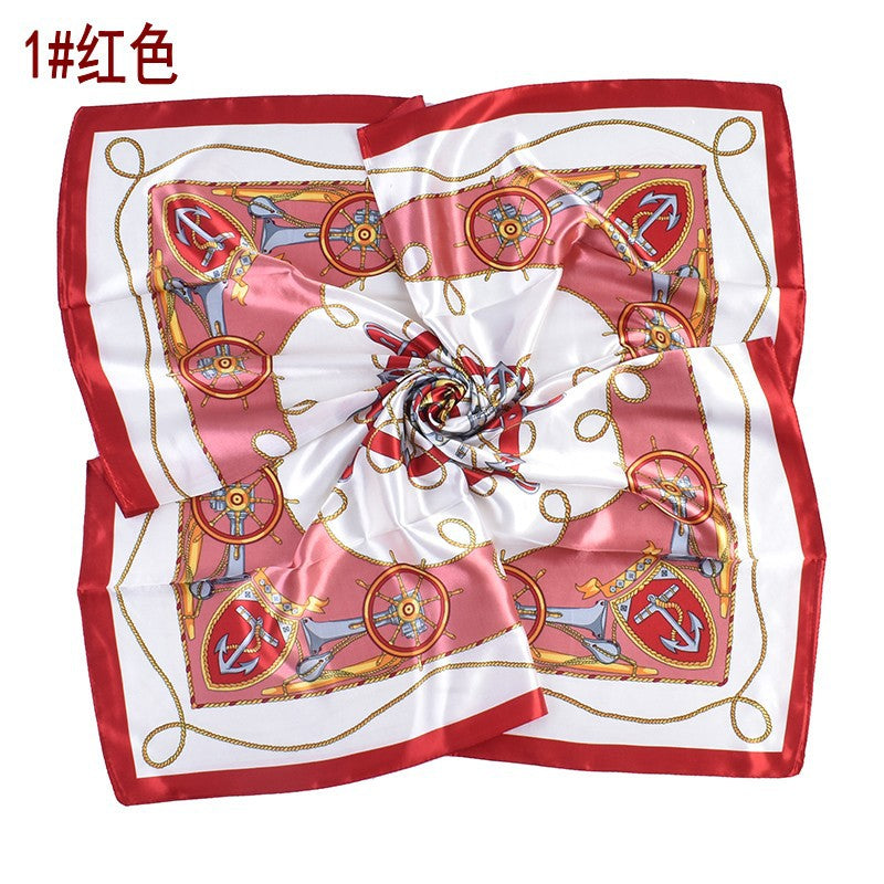 New fashionable and elegant roulette pattern printing 90-color square scarf, headscarf, scarf, silk scarf.